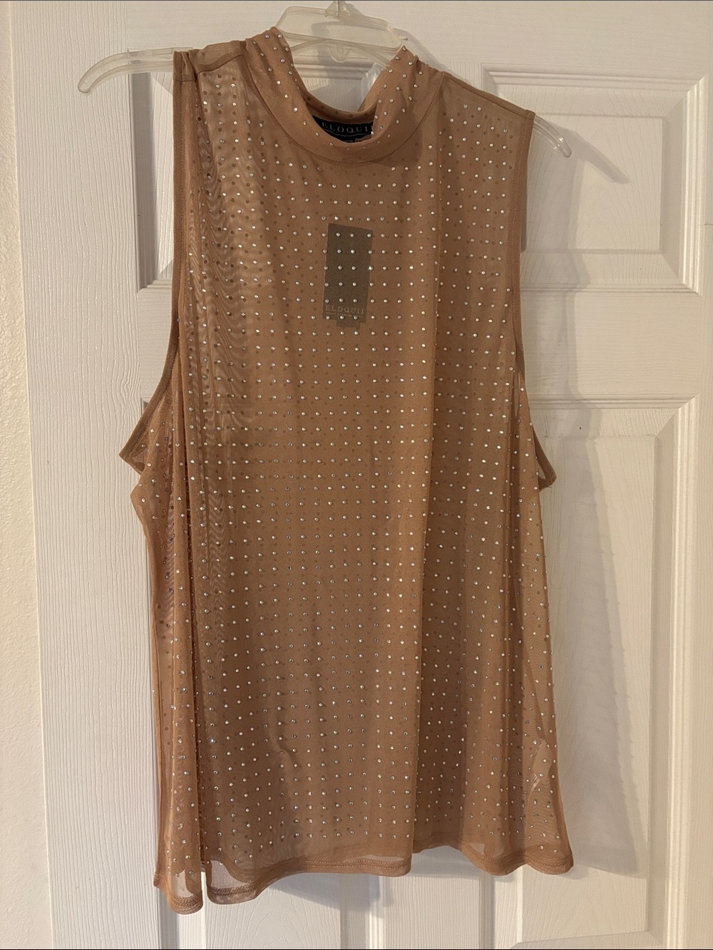 Eloquii Nude Studded Sleeveless Mesh Top Mock Turtleneck